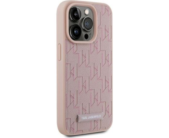 Karl Lagerfeld KLHMP15LPKHPORPP Leather Monogram Metal Logo Aizsargapvalks priekš iPhone 15 Pro 6.1" / rozā Neoriģinālie Maciņi