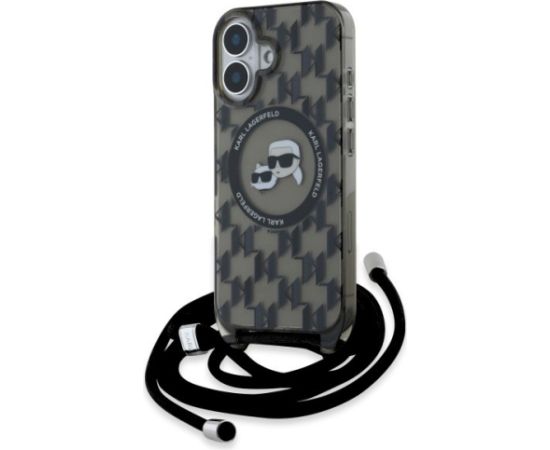 Karl Lagerfeld KLHMP16SHCKCKLCK Hardcase IML Crossbody Monogram Karl & Chou Aizsargapvalks priekš iPhone 16 6.1" / melns Neoriģinālie Maciņi