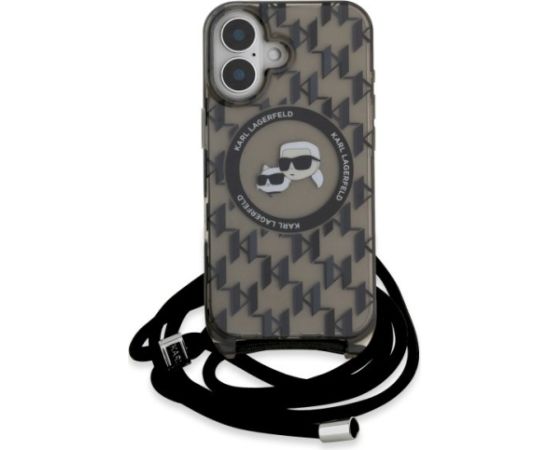 Karl Lagerfeld KLHMP16SHCKCKLCK Hardcase IML Crossbody Monogram Karl & Chou Aizsargapvalks priekš iPhone 16 6.1" / melns Neoriģinālie Maciņi