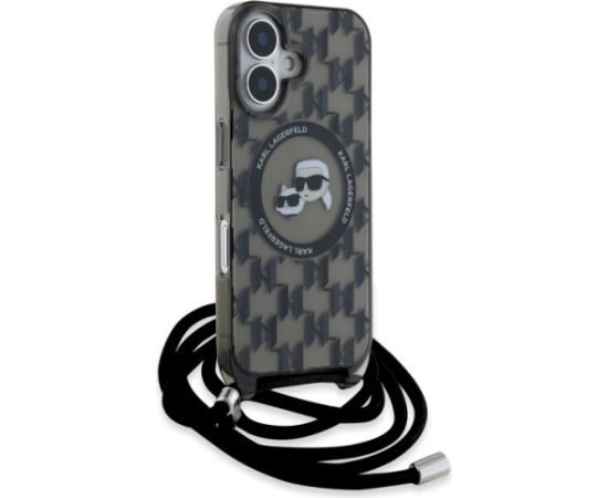 Karl Lagerfeld KLHMP16SHCKCKLCK Hardcase IML Crossbody Monogram Karl & Chou Aizsargapvalks priekš iPhone 16 6.1" / melns Neoriģinālie Maciņi