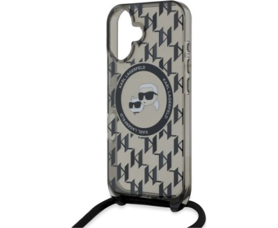 Karl Lagerfeld KLHMP16SHCKCKLCK Hardcase IML Crossbody Monogram Karl & Chou Aizsargapvalks priekš iPhone 16 6.1" / melns Neoriģinālie Maciņi