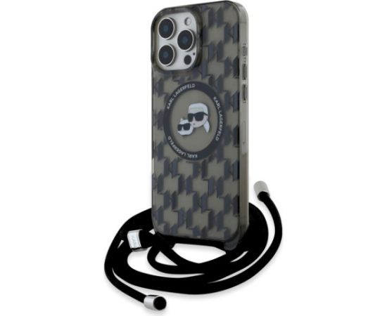 Karl Lagerfeld KLHMP16LHCKCKLCK Aizsargapvalks priekš iPhone 16 Pro 6.3" Hardcase IML Crossbody Monogram Karl & Chou / melns Neoriģinālie Maciņi