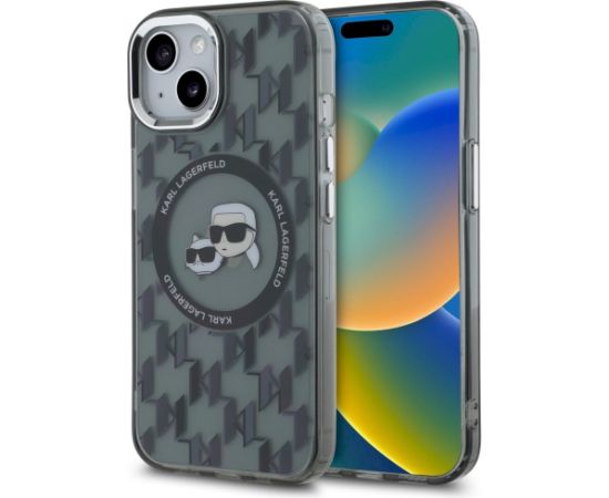 Karl Lagerfeld KLHMP15MHMCKMHK IML Monogram Karl&Choupette Head MagS Aizsargapvalks priekš iPhone 15 Plus 6.7" / melns Neoriģinālie Maciņi