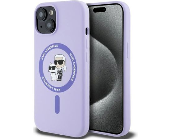 Karl Lagerfeld KLHMP15SSCMKCRHU Silicone Karl&Choupette Heads Ring Aizsargapvalks priekš iPhone 15 6.1" / violets Neoriģinālie Maciņi