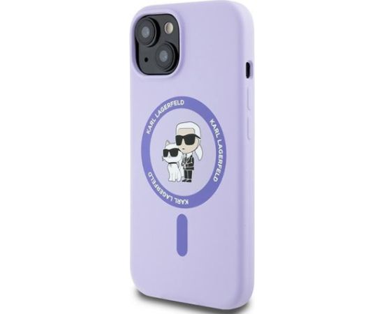 Karl Lagerfeld KLHMP15SSCMKCRHU Silicone Karl&Choupette Heads Ring Aizsargapvalks priekš iPhone 15 6.1" / violets Neoriģinālie Maciņi