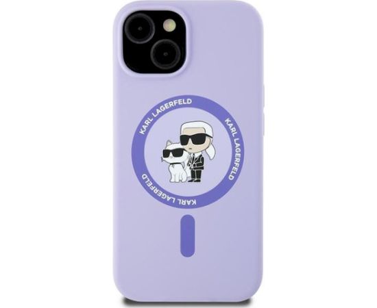 Karl Lagerfeld KLHMP15SSCMKCRHU Silicone Karl&Choupette Heads Ring Aizsargapvalks priekš iPhone 15 6.1" / violets Neoriģinālie Maciņi