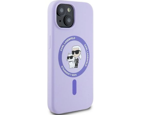 Karl Lagerfeld KLHMP15SSCMKCRHU Silicone Karl&Choupette Heads Ring Aizsargapvalks priekš iPhone 15 6.1" / violets Neoriģinālie Maciņi