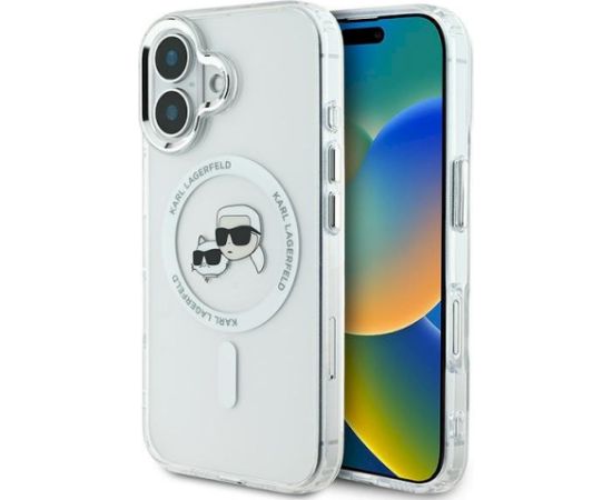 Karl Lagerfeld KLHMP16SHLSKCH Hardcase IML Metal Karl&Choupette Head MagSa Aizsargapvalks priekš iPhone 16 6.1" / balts Neoriģinālie Maciņi