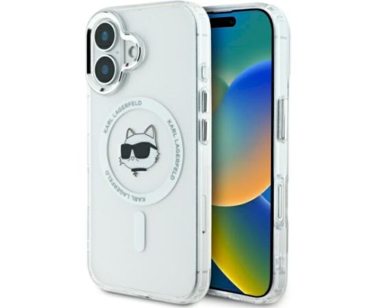 Karl Lagerfeld KLHMP16SHLSCHH Aizsargapvalks priekš iPhone 16 6.1" IML Metal Choupette Head MagSafe / balts Neoriģinālie Maciņi
