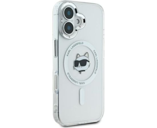 Karl Lagerfeld KLHMP16SHLSCHH Aizsargapvalks priekš iPhone 16 6.1" IML Metal Choupette Head MagSafe / balts Neoriģinālie Maciņi