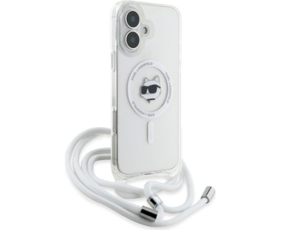 Karl Lagerfeld KLHMP16SHCCHNT Aizsargapvalks priekš iPhone 16 6.1" hardcase transparent IML Choupette Head & Cord Magsafe Neoriģinālie Maciņi