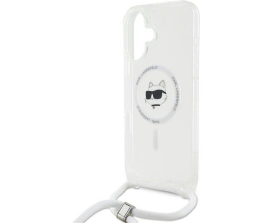 Karl Lagerfeld KLHMP16SHCCHNT Aizsargapvalks priekš iPhone 16 6.1" hardcase transparent IML Choupette Head & Cord Magsafe Neoriģinālie Maciņi