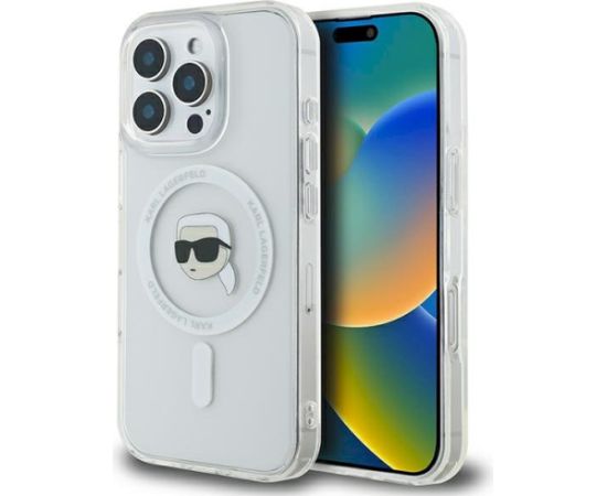 Karl Lagerfeld KLHMP16LHLSKIH Aizsargapvalks priekš iPhone 16 Pro 6.3" Hardcase IML Metal Karl Head MagSafe / balts Neoriģinālie Maciņi