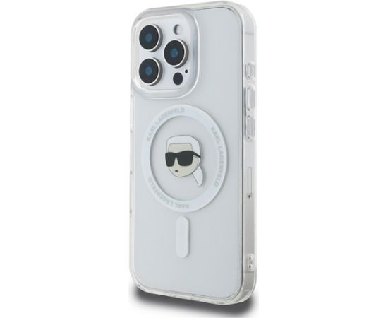 Karl Lagerfeld KLHMP16LHLSKIH Aizsargapvalks priekš iPhone 16 Pro 6.3" Hardcase IML Metal Karl Head MagSafe / balts Neoriģinālie Maciņi