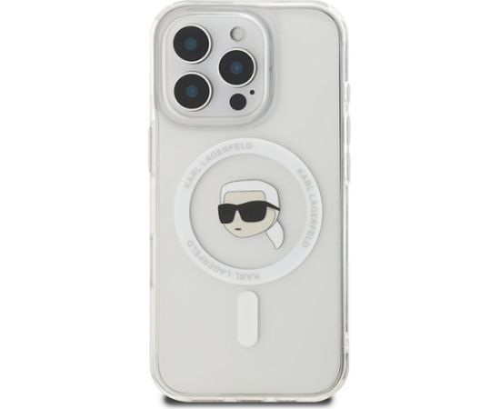 Karl Lagerfeld KLHMP16LHLSKIH Aizsargapvalks priekš iPhone 16 Pro 6.3" Hardcase IML Metal Karl Head MagSafe / balts Neoriģinālie Maciņi