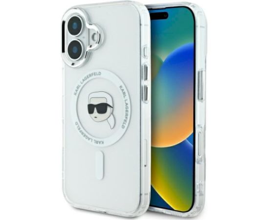 Karl Lagerfeld KLHMP16MHLSKIH Hardcase IML Metal Karl Head MagSafe Aizsargapvalks priekš iPhone 16 Plus 6.7" / balts Neoriģinālie Maciņi
