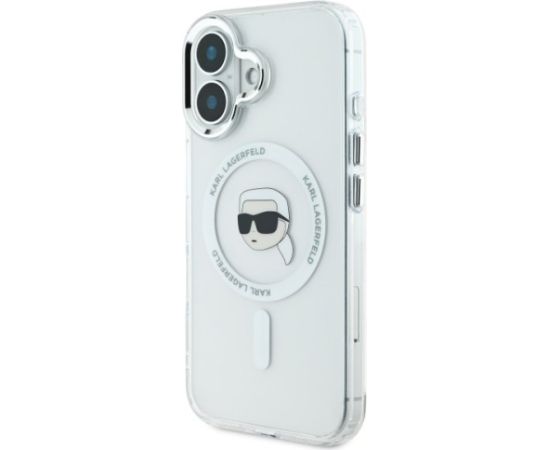 Karl Lagerfeld KLHMP16MHLSKIH Hardcase IML Metal Karl Head MagSafe Aizsargapvalks priekš iPhone 16 Plus 6.7" / balts Neoriģinālie Maciņi