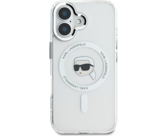 Karl Lagerfeld KLHMP16MHLSKIH Hardcase IML Metal Karl Head MagSafe Aizsargapvalks priekš iPhone 16 Plus 6.7" / balts Neoriģinālie Maciņi