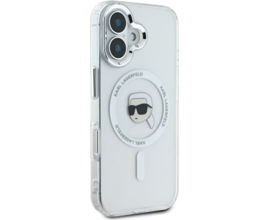 Karl Lagerfeld KLHMP16MHLSKIH Hardcase IML Metal Karl Head MagSafe Aizsargapvalks priekš iPhone 16 Plus 6.7" / balts Neoriģinālie Maciņi