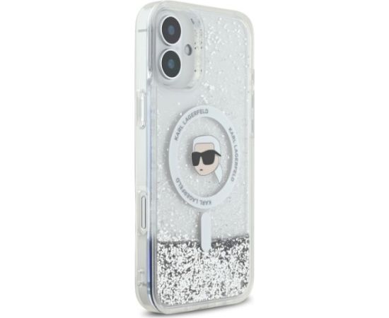 Karl Lagerfeld KLHMP16MLGKISGH Aizsargapvalks priekš iPhone 16 Plus 6.7" transparent Liquid Glitter Karl Head Mag Neoriģinālie Maciņi