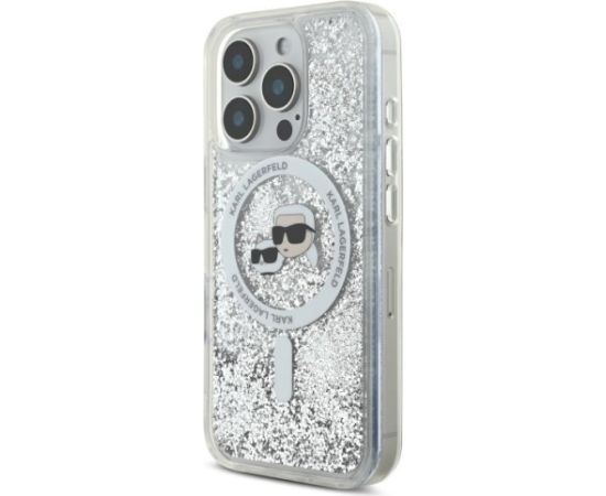 Karl Lagerfeld KLHMP16LLGKCSGH Liquid Glitter Karl&Choupette Aizsargapvalks priekš iPhone 16 Pro 6.3" / caurspīdīgs Neoriģinālie Maciņi