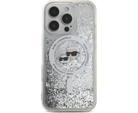 Karl Lagerfeld KLHMP16LLGKCSGH Liquid Glitter Karl&Choupette Aizsargapvalks priekš iPhone 16 Pro 6.3" / caurspīdīgs Neoriģinālie Maciņi