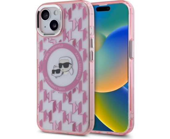 Karl Lagerfeld KLHMP15SHMCKMHP IML Monogram Karl&Choupette Head MagSafe Aizsargapvalks priekš iPhone 15 6.1" / rozā Neoriģinālie Maciņi