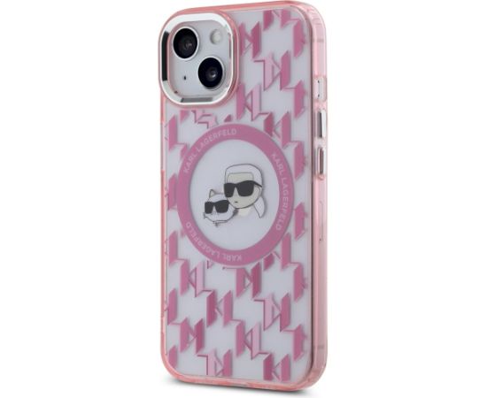 Karl Lagerfeld KLHMP15SHMCKMHP IML Monogram Karl&Choupette Head MagSafe Aizsargapvalks priekš iPhone 15 6.1" / rozā Neoriģinālie Maciņi