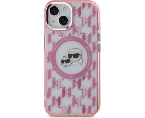 Karl Lagerfeld KLHMP15SHMCKMHP IML Monogram Karl&Choupette Head MagSafe Aizsargapvalks priekš iPhone 15 6.1" / rozā Neoriģinālie Maciņi