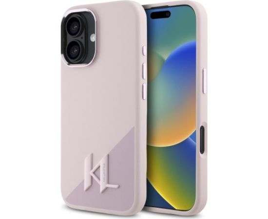 Karl Lagerfeld KLHMP16SSCMKMPCP Silicone Shadow Metal Initial Aizsargapvalks priekš iPhone 16 6.1" / rozā Neoriģinālie Maciņi