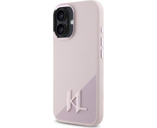 Karl Lagerfeld KLHMP16SSCMKMPCP Silicone Shadow Metal Initial Aizsargapvalks priekš iPhone 16 6.1" / rozā Neoriģinālie Maciņi