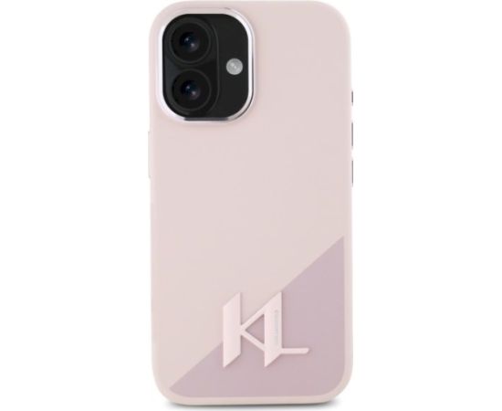 Karl Lagerfeld KLHMP16SSCMKMPCP Silicone Shadow Metal Initial Aizsargapvalks priekš iPhone 16 6.1" / rozā Neoriģinālie Maciņi