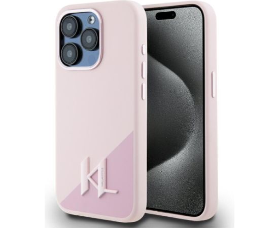 Case Karl Lagerfeld Silicone Shadow Metal Initial MagSafe Aizsargapvalks priekš iPhone 15 Pro / rozā Neoriģinālie Maciņi