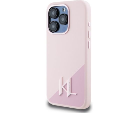 Case Karl Lagerfeld Silicone Shadow Metal Initial MagSafe Aizsargapvalks priekš iPhone 15 Pro / rozā Neoriģinālie Maciņi