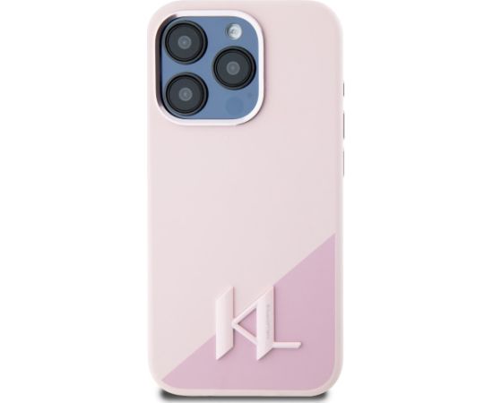 Case Karl Lagerfeld Silicone Shadow Metal Initial MagSafe Aizsargapvalks priekš iPhone 15 Pro / rozā Neoriģinālie Maciņi