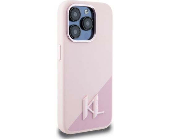 Case Karl Lagerfeld Silicone Shadow Metal Initial MagSafe Aizsargapvalks priekš iPhone 15 Pro / rozā Neoriģinālie Maciņi