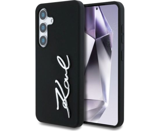Case Karl Lagerfeld Silicone Metal Signature Logo Aizsargapvalks priekš Samsung Galaxy S25 / melns Neoriģinālie Maciņi