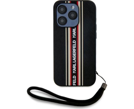 Karl Lagerfeld Saffiano Athleisure Stripes Cord Aizsargapvalks priekš iPhone 15 Pro / sarkans Neoriģinālie Maciņi
