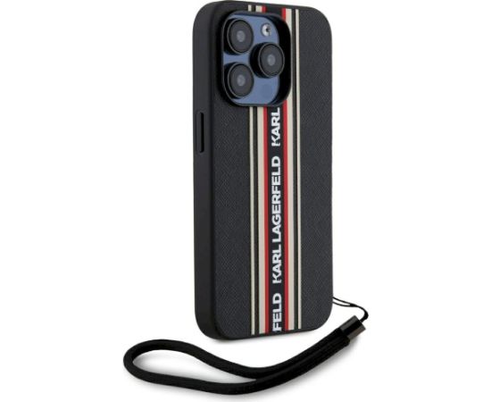 Karl Lagerfeld Saffiano Athleisure Stripes Cord Aizsargapvalks priekš iPhone 15 Pro / sarkans Neoriģinālie Maciņi
