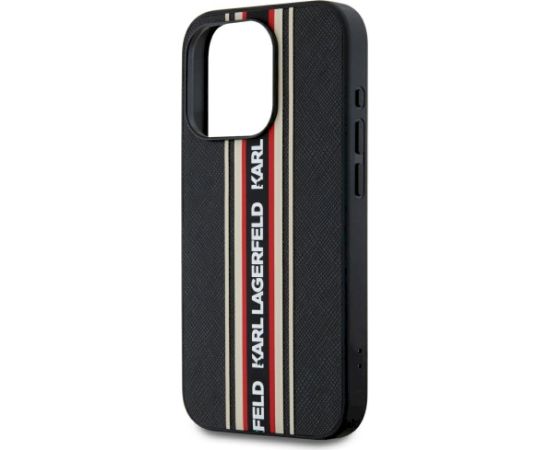 Karl Lagerfeld Saffiano Athleisure Stripes Cord Aizsargapvalks priekš iPhone 15 Pro / sarkans Neoriģinālie Maciņi