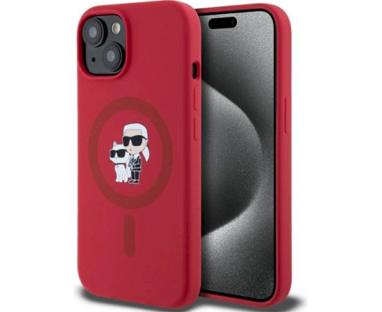 Case Karl Lagerfeld Silicone Karl&Choupette Heads Ring MagSafe Aizsargapvalks priekš iPhone 15 / sarkans Neoriģinālie Maciņi