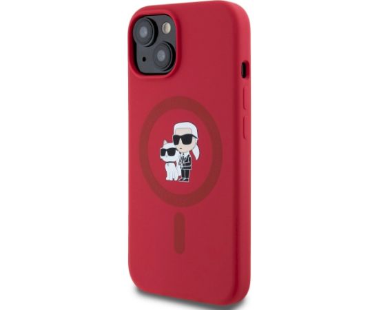 Case Karl Lagerfeld Silicone Karl&Choupette Heads Ring MagSafe Aizsargapvalks priekš iPhone 15 / sarkans Neoriģinālie Maciņi