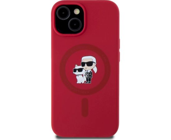 Case Karl Lagerfeld Silicone Karl&Choupette Heads Ring MagSafe Aizsargapvalks priekš iPhone 15 / sarkans Neoriģinālie Maciņi