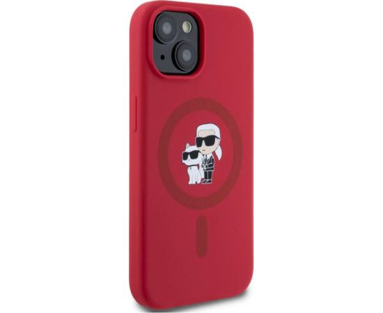 Case Karl Lagerfeld Silicone Karl&Choupette Heads Ring MagSafe Aizsargapvalks priekš iPhone 15 / sarkans Neoriģinālie Maciņi