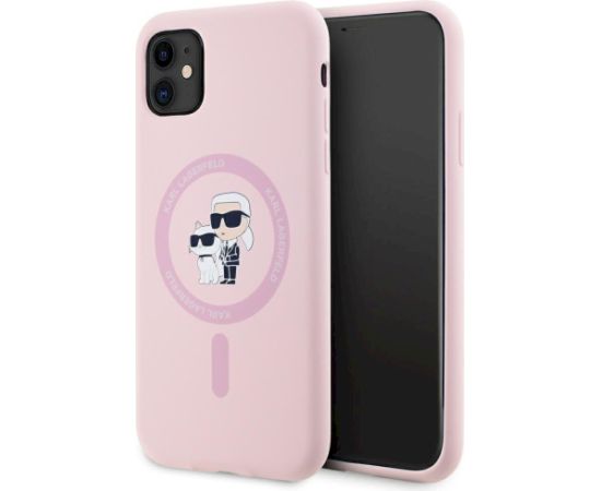 Karl Lagerfeld Silicone Karl&Choupette MagSafe Case Aizsargapvalks priekš iPhone 11 / rozā Neoriģinālie Maciņi
