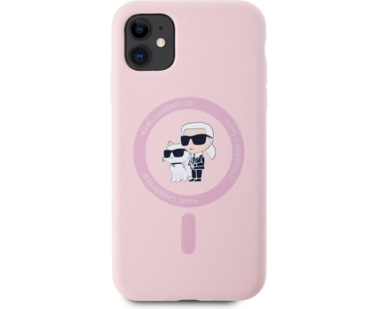 Karl Lagerfeld Silicone Karl&Choupette MagSafe Case Aizsargapvalks priekš iPhone 11 / rozā Neoriģinālie Maciņi