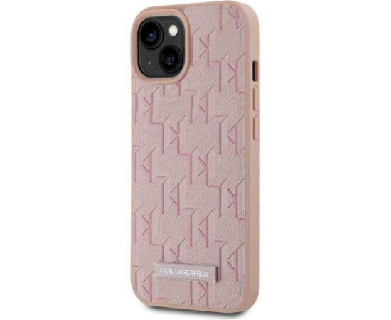 Karl Lagerfeld Leather Monogram Metal Logo MagSafe Aizsargapvalks priekš iPhone 15 / rozā Neoriģinālie Maciņi