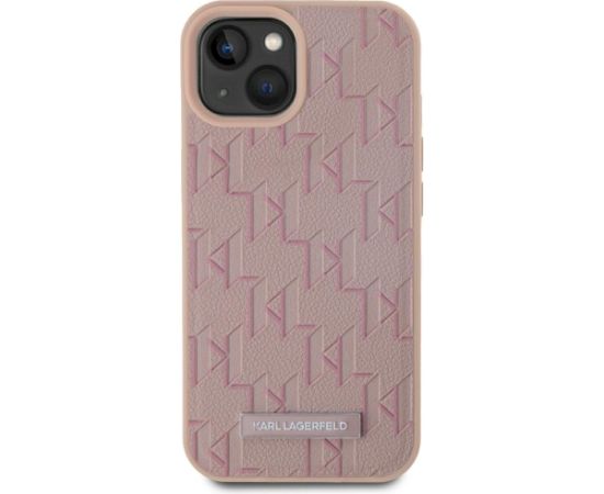 Karl Lagerfeld Leather Monogram Metal Logo MagSafe Aizsargapvalks priekš iPhone 15 / rozā Neoriģinālie Maciņi