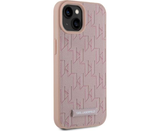 Karl Lagerfeld Leather Monogram Metal Logo MagSafe Aizsargapvalks priekš iPhone 15 / rozā Neoriģinālie Maciņi