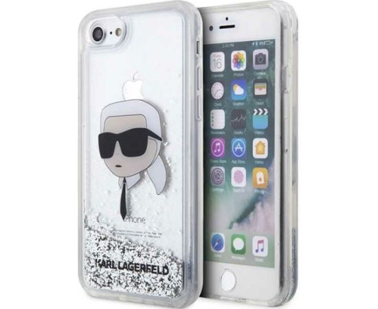Karl Lagerfeld KLHCI8LNKHCH Hardcase Glitter Karl Head Aizsargapvalks priekš iPhone 7/8/SE 2020 / SE 2022 / sudraba Neoriģinālie Maciņi